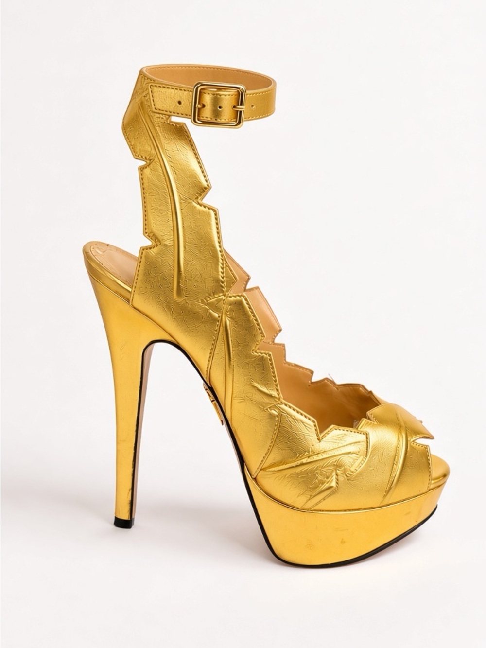Charlotte Olympia Gold Metallic Scalloped Platform Sandals